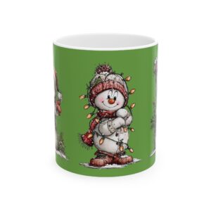 Christmas Snowmen Ceramic Mug — Hand-Drawn Holy Family Coffee Cup (11oz, 15oz)