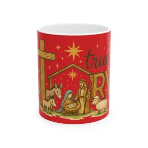 Jesus Christmas True Story Ceramic Mug — Hand-Drawn Holy Family Coffee Cup (11oz, 15oz)