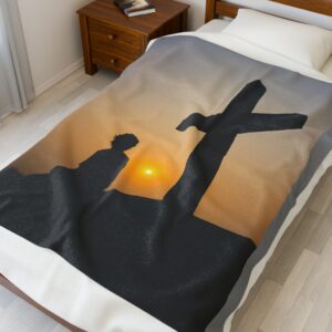 Lightweight Velveteen Plush Blanket Inspirational Faith Cross Design Gift For Home Office Family Housewarming