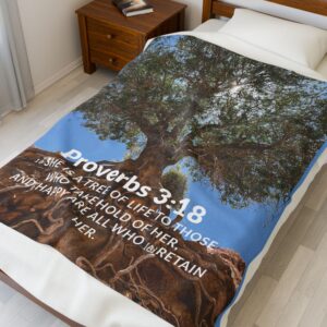 Inspirational Velveteen Plush Blanket with Tree of Life Design Cozy Throw Blanket Motivational Home Decor Gift for Her